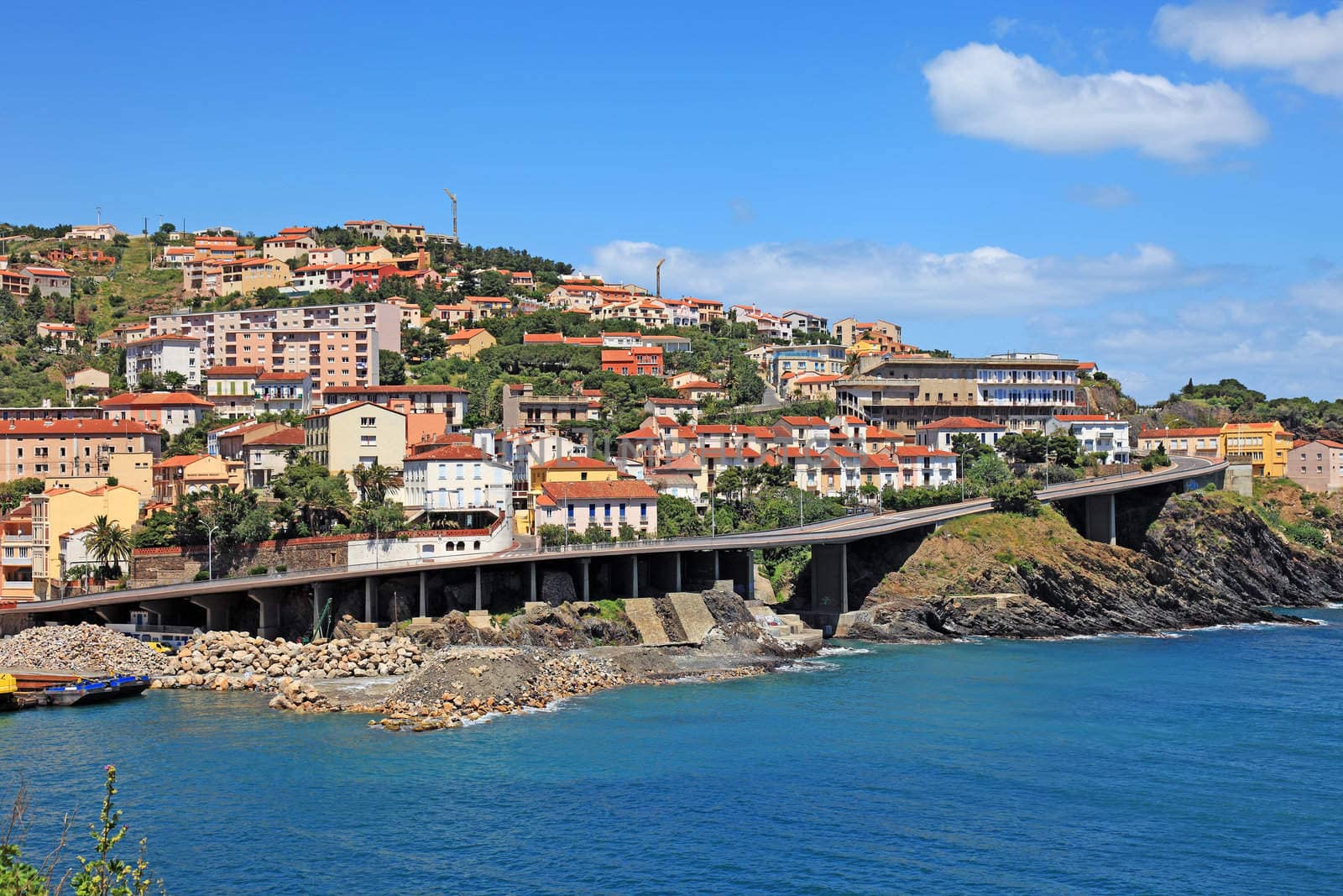 View of small french village Cerbere, also known as Cerverade la Marenda, not far from border of Spain and France.