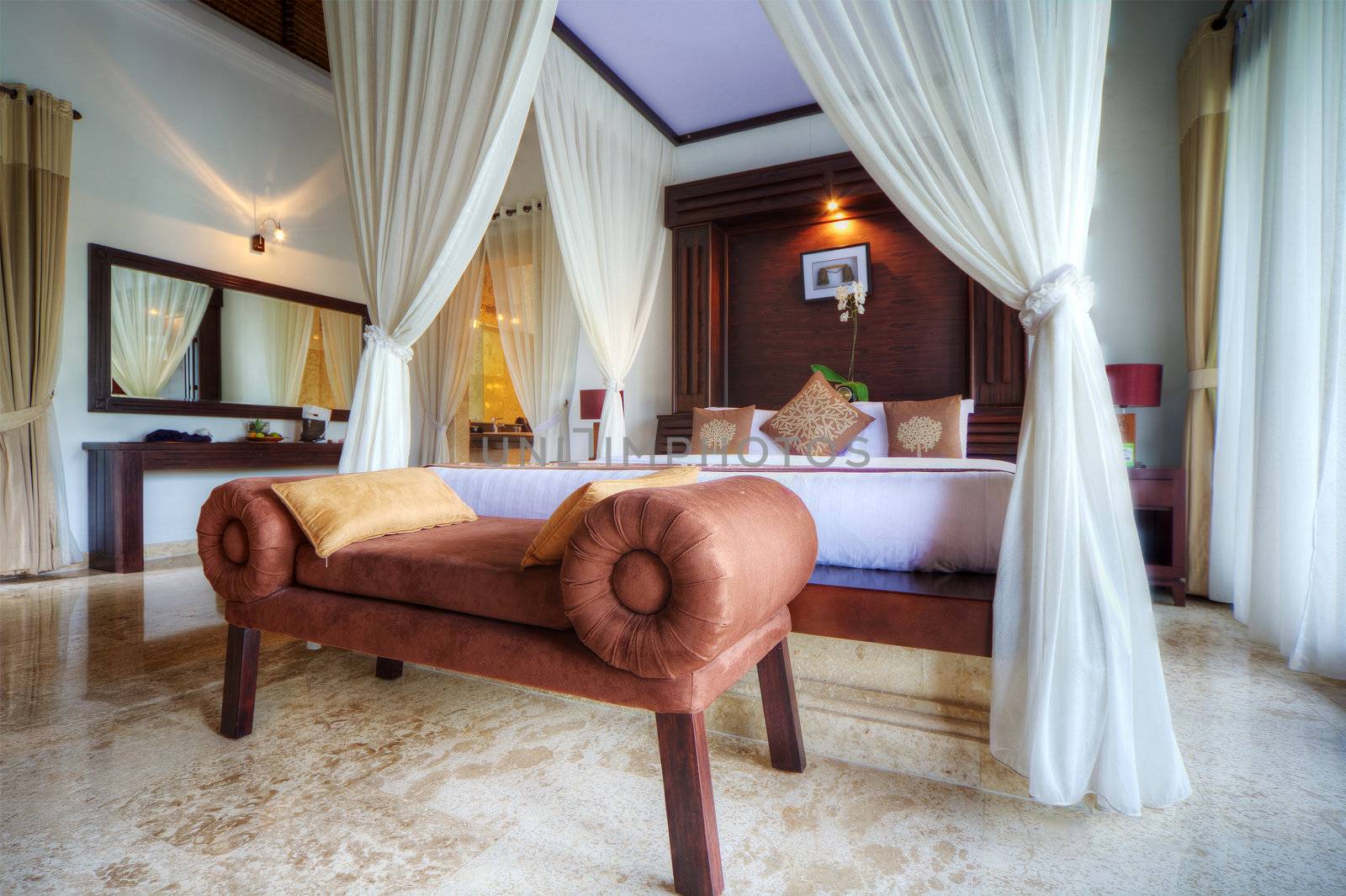 Luxury tropical villa bedroom, Bali, Indonesia. by borodaev