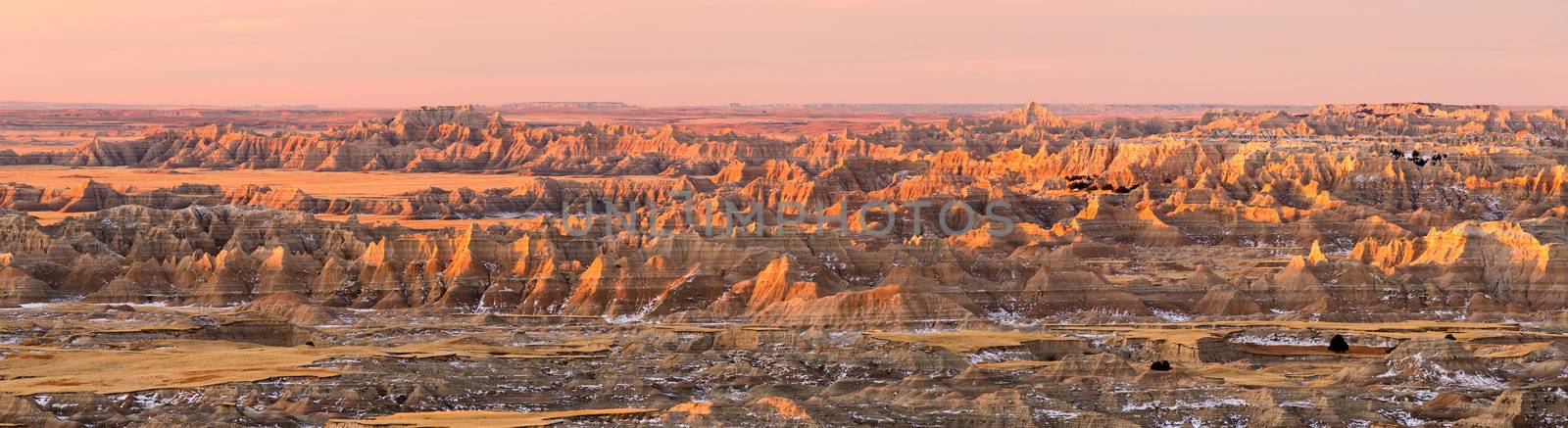 A labyrinth of ravines and ridges at sunrise, Badlands National Park, South Dakota, USA by CharlesBolin