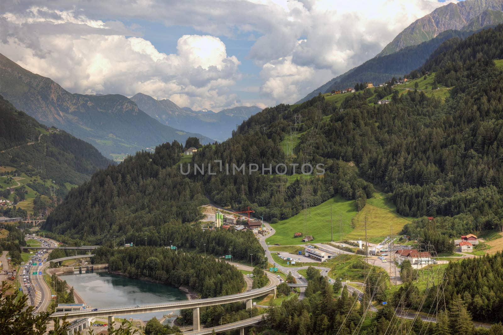 Modern complex infrastructure of swiss alps, Europe. by borodaev