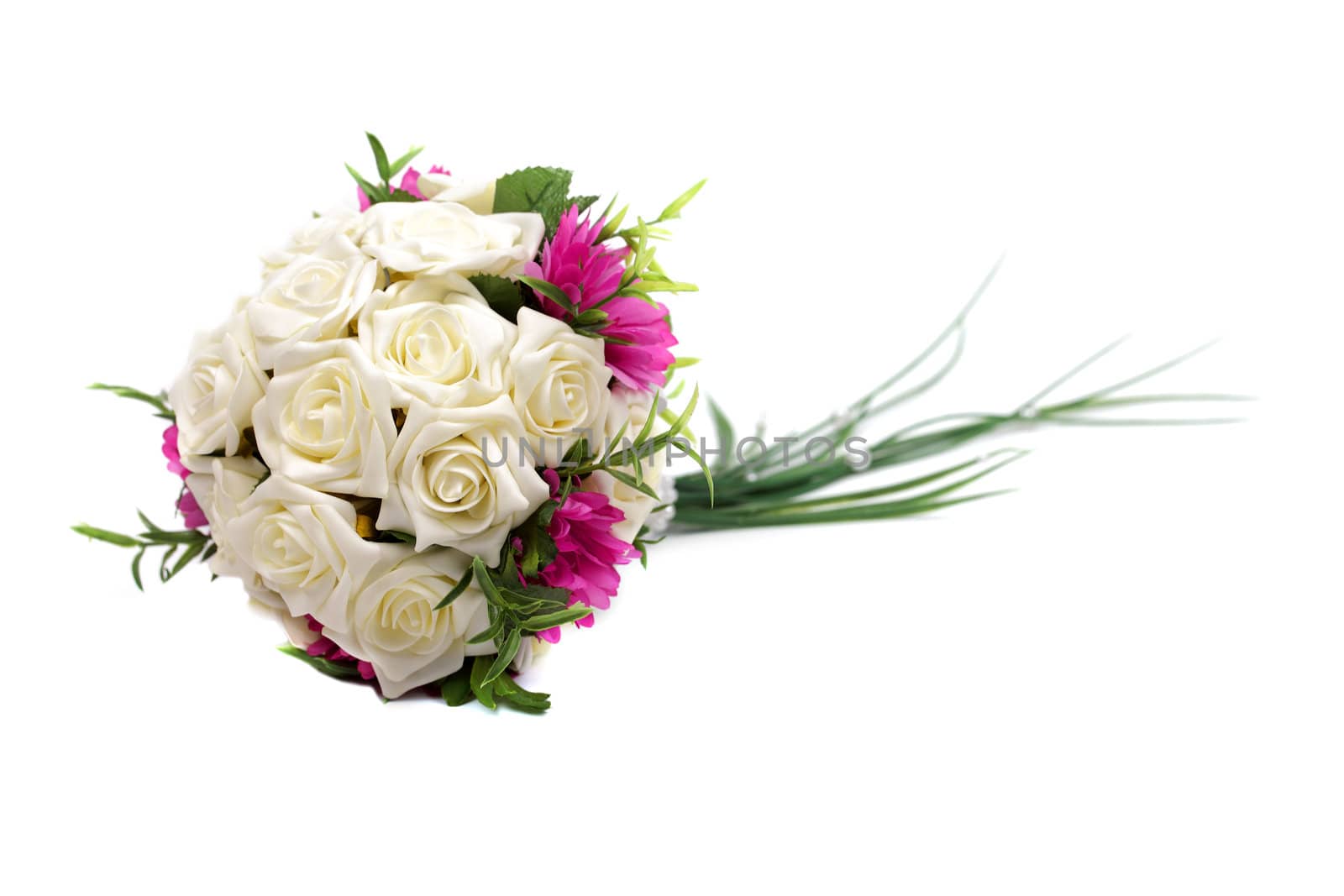 Wedding bouquet isolated on white background, studio shot.