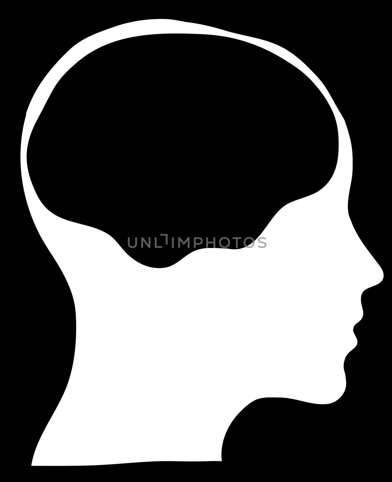 graphic of a female head silhouette with a white brain area.   by rufous