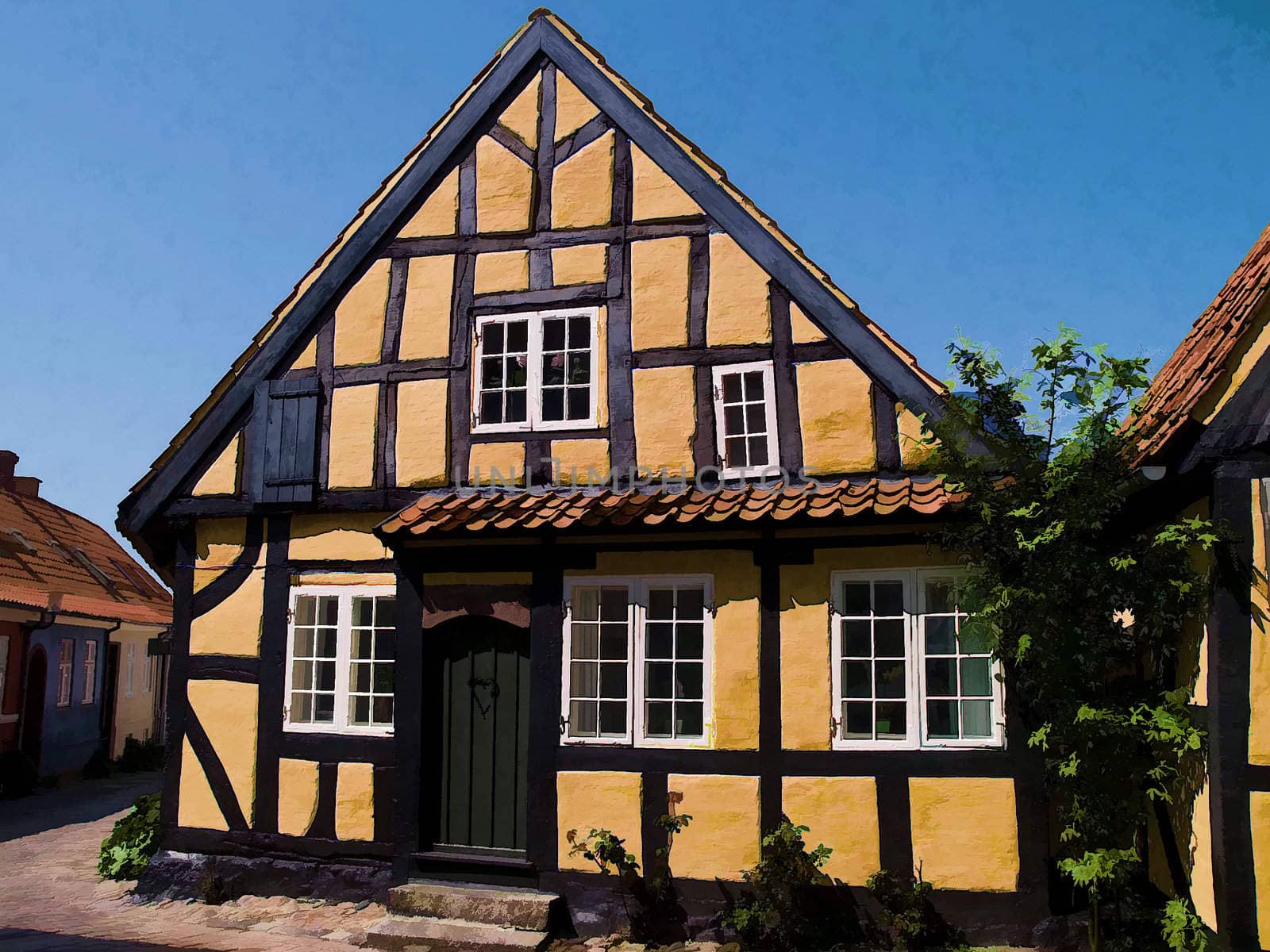 Traditional old classic style Danish house faaborg Denmark digital art manipulation