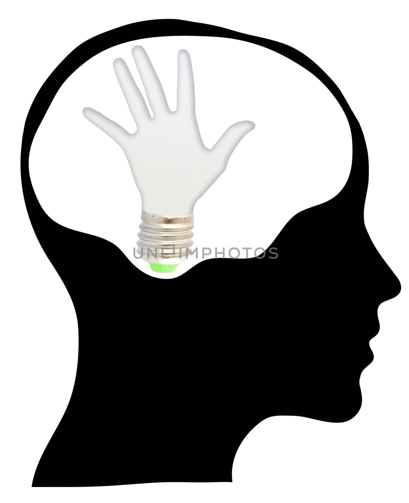 bulb with ecology symbol in human head,