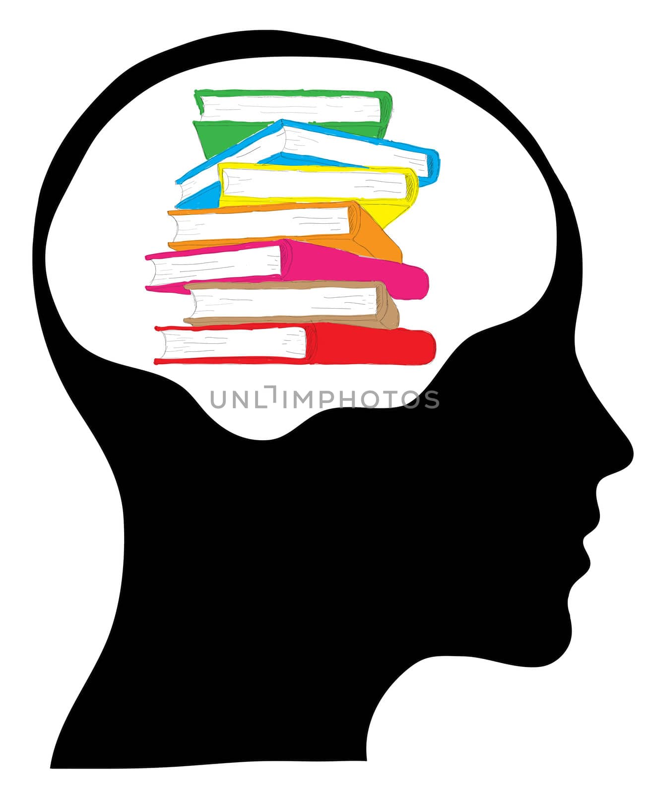 Male head silhouette with stack of books - education by rufous