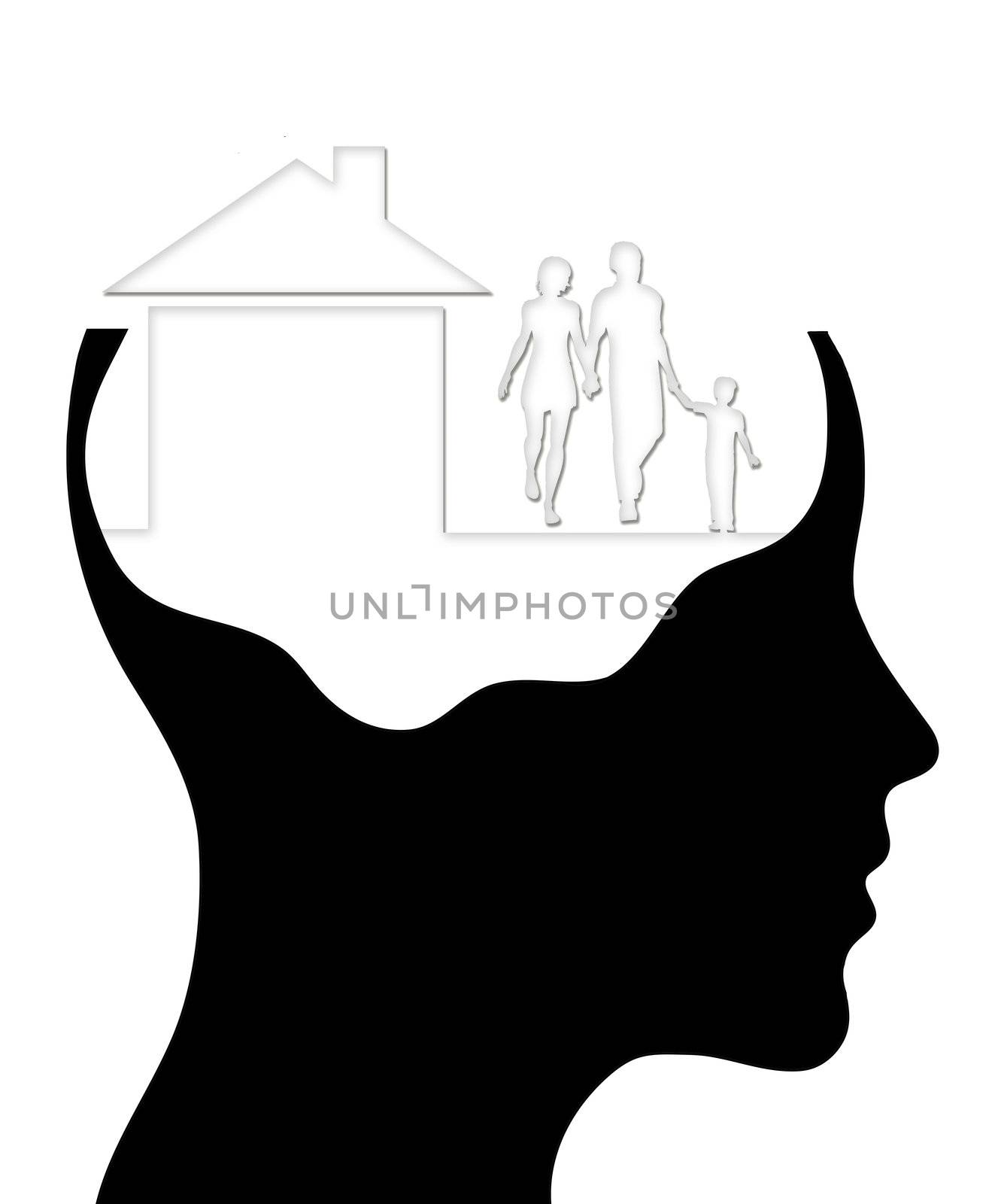 A concept for Dream Home, where Thinking head silhouette is show by rufous