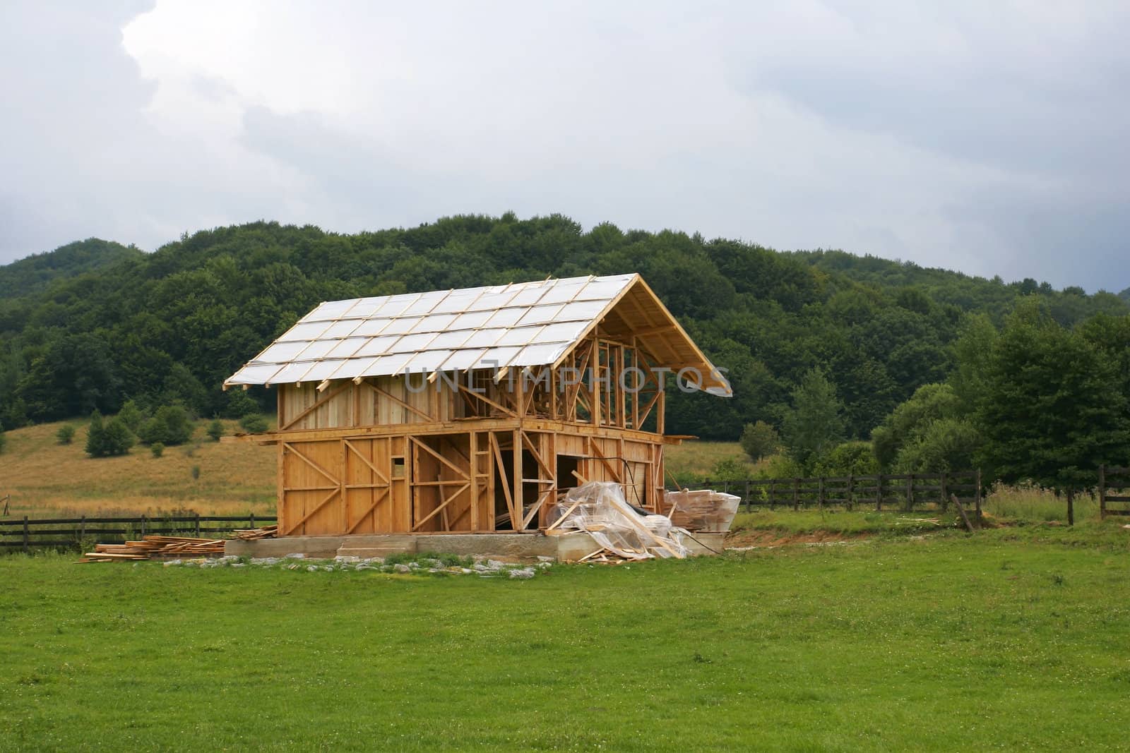 Wood houe under construction