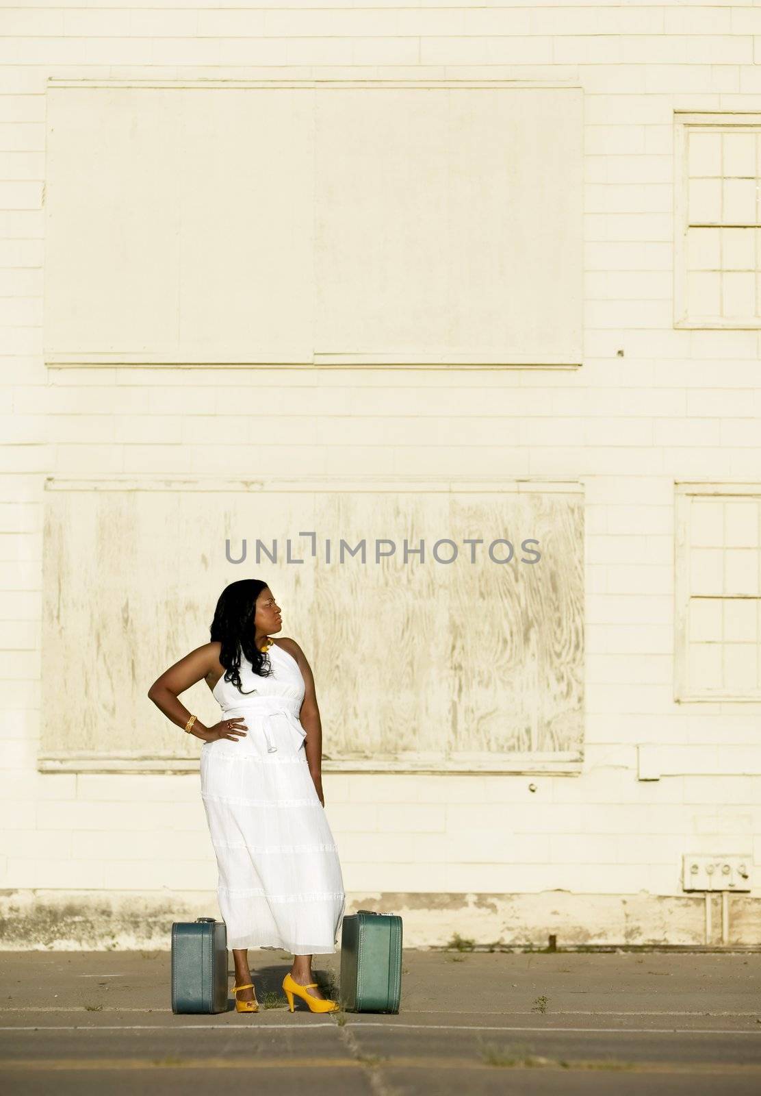 African American woman with suitcases by Creatista