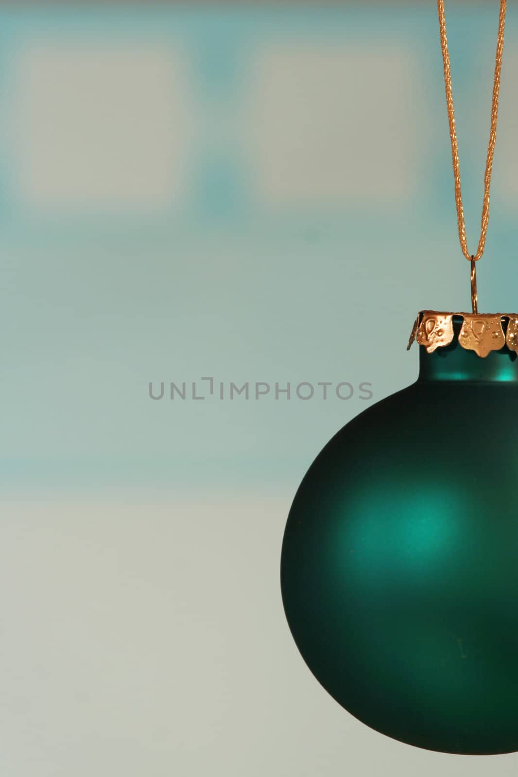 Teal green ornament on light blue background.