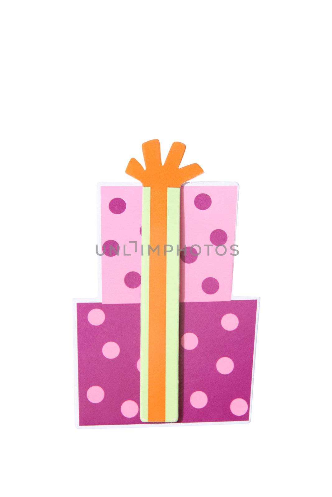 a paper cutout of a wrapped gift, isolated on white with clipping path