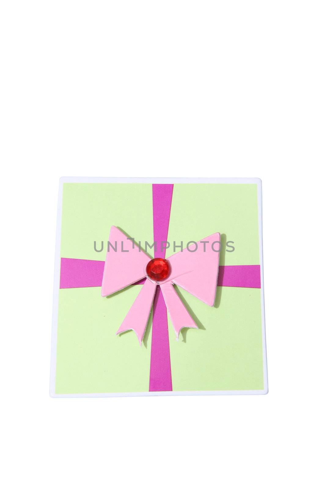 a paper cutout of a wrapped gift, isolated on white with clipping path