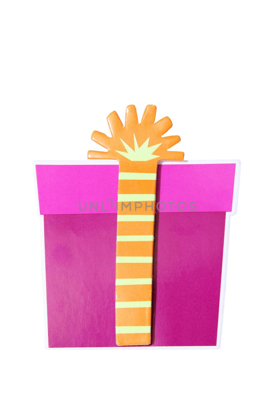 a paper cutout of a wrapped gift isolated on white with clipping path