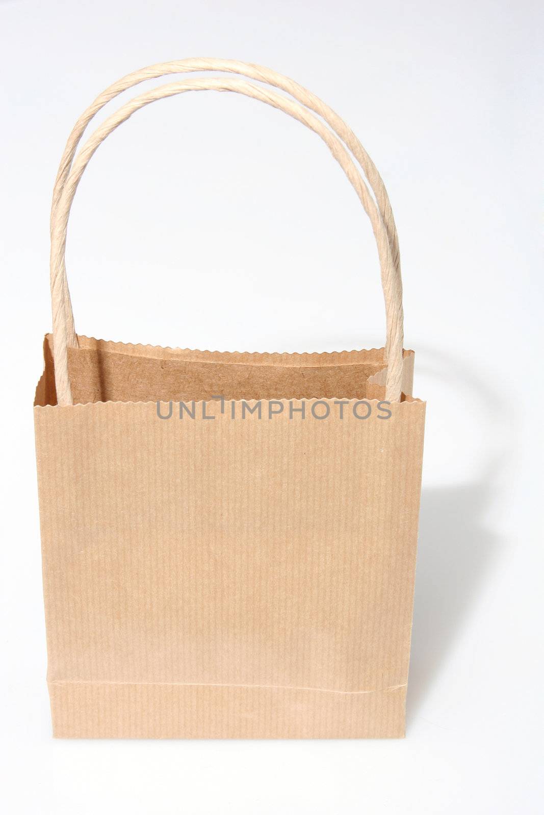 Empty brown paperbag isolated on white, perfect to put your design on the side, frontal view