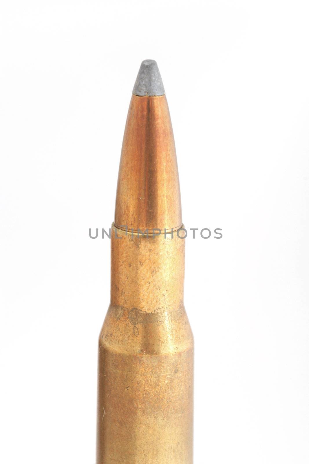 top half of a rifle bullet, big caliber 30-06, isolated on white