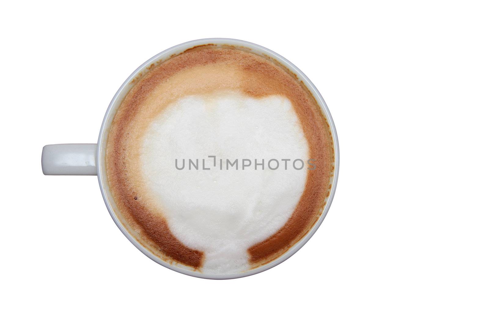 A full cup of esspresso shot from above isolated on white with clipping path