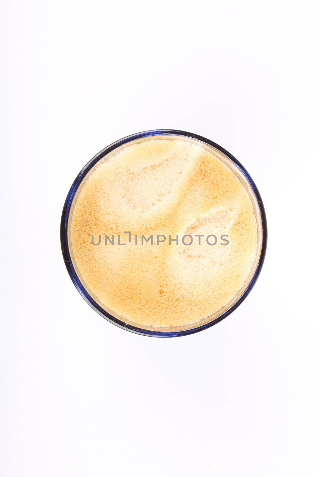 A top view shot of a  cup of coffee isolated on white