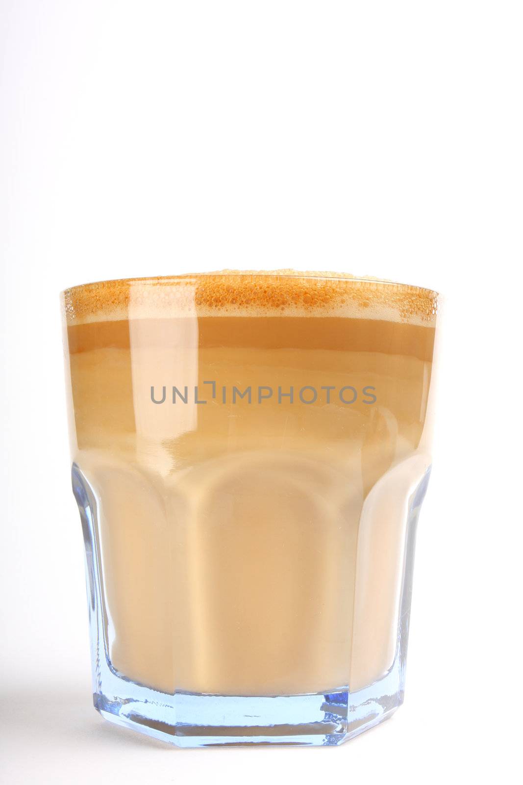 A side viewof a cup of coffee isolated on white, copy space