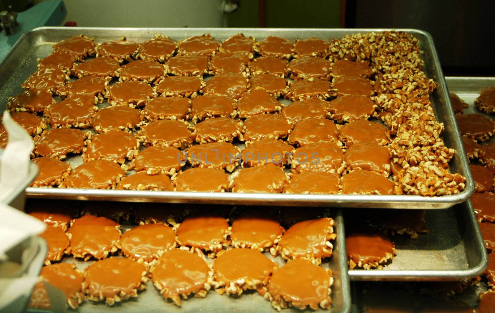 pralines on a baking sheet ready to be packaged
