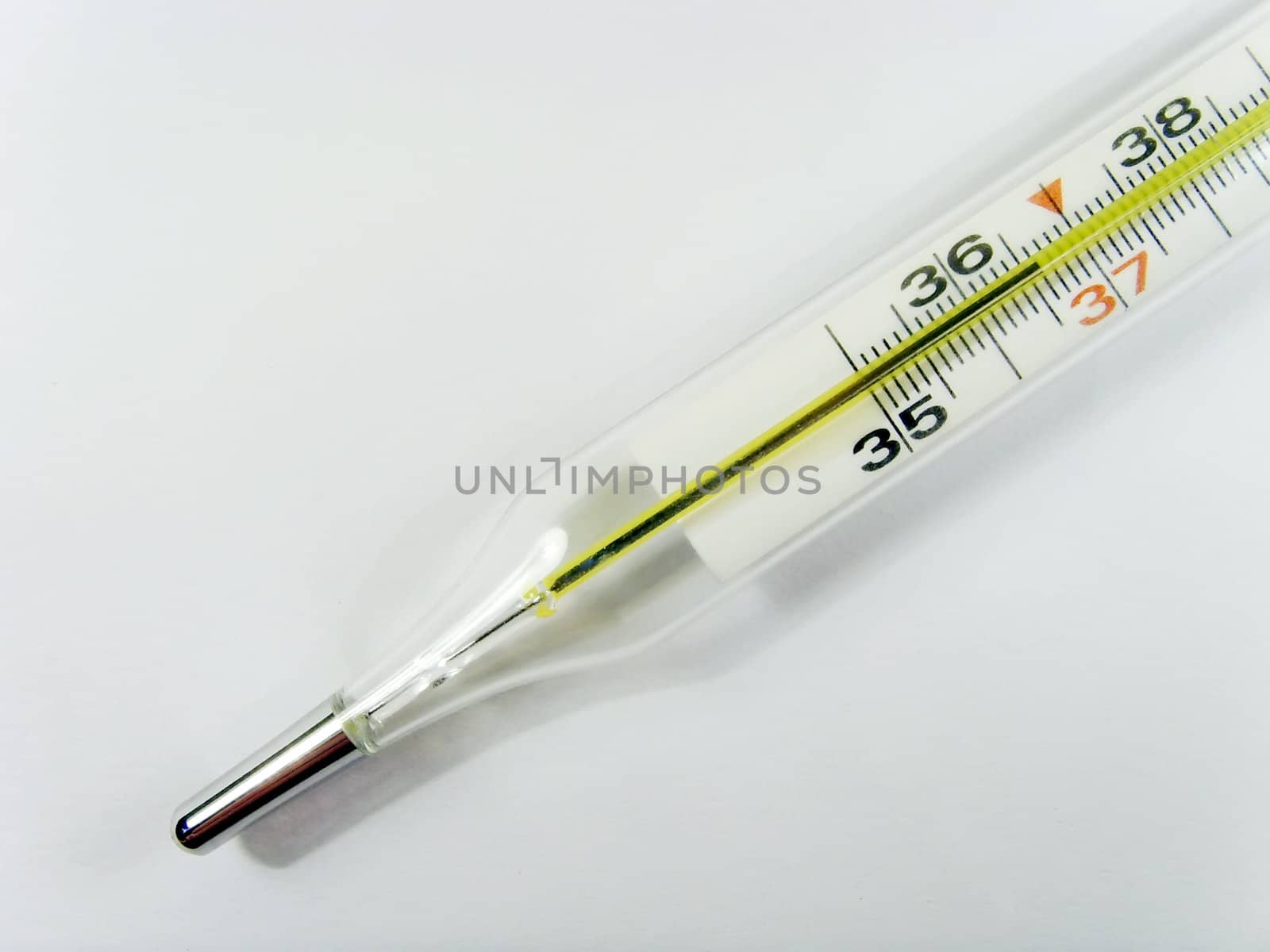a close up of a thermometer over white