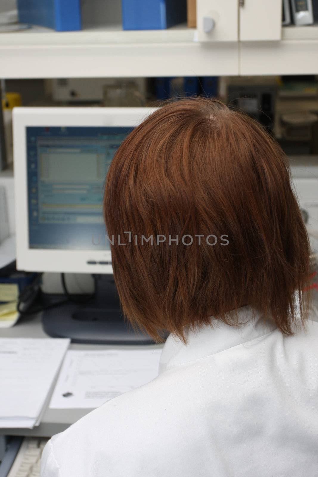 Doctor looking at lab results on computer