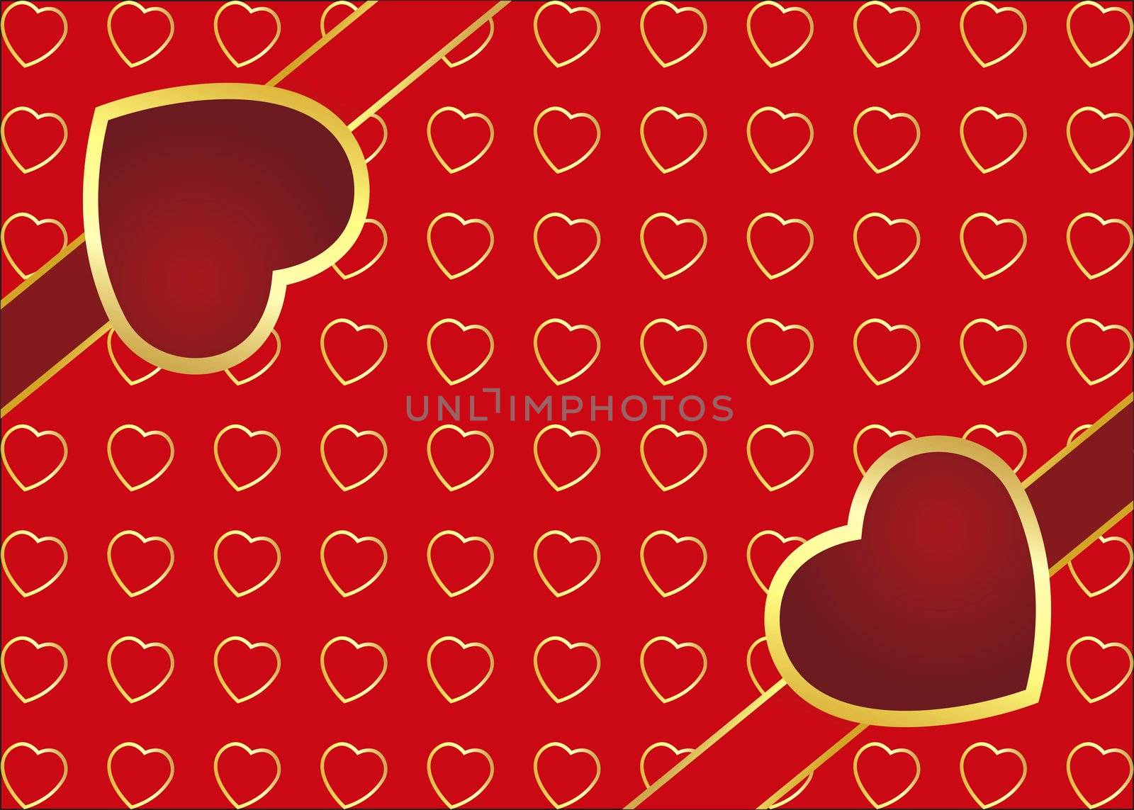 gold and red heart card for valentine day