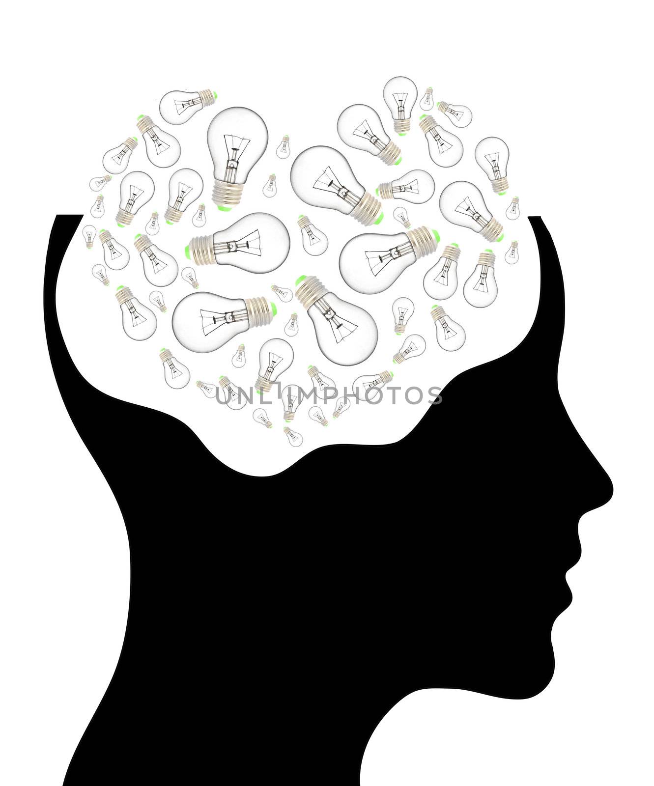 bulb with ecology symbol in human head,