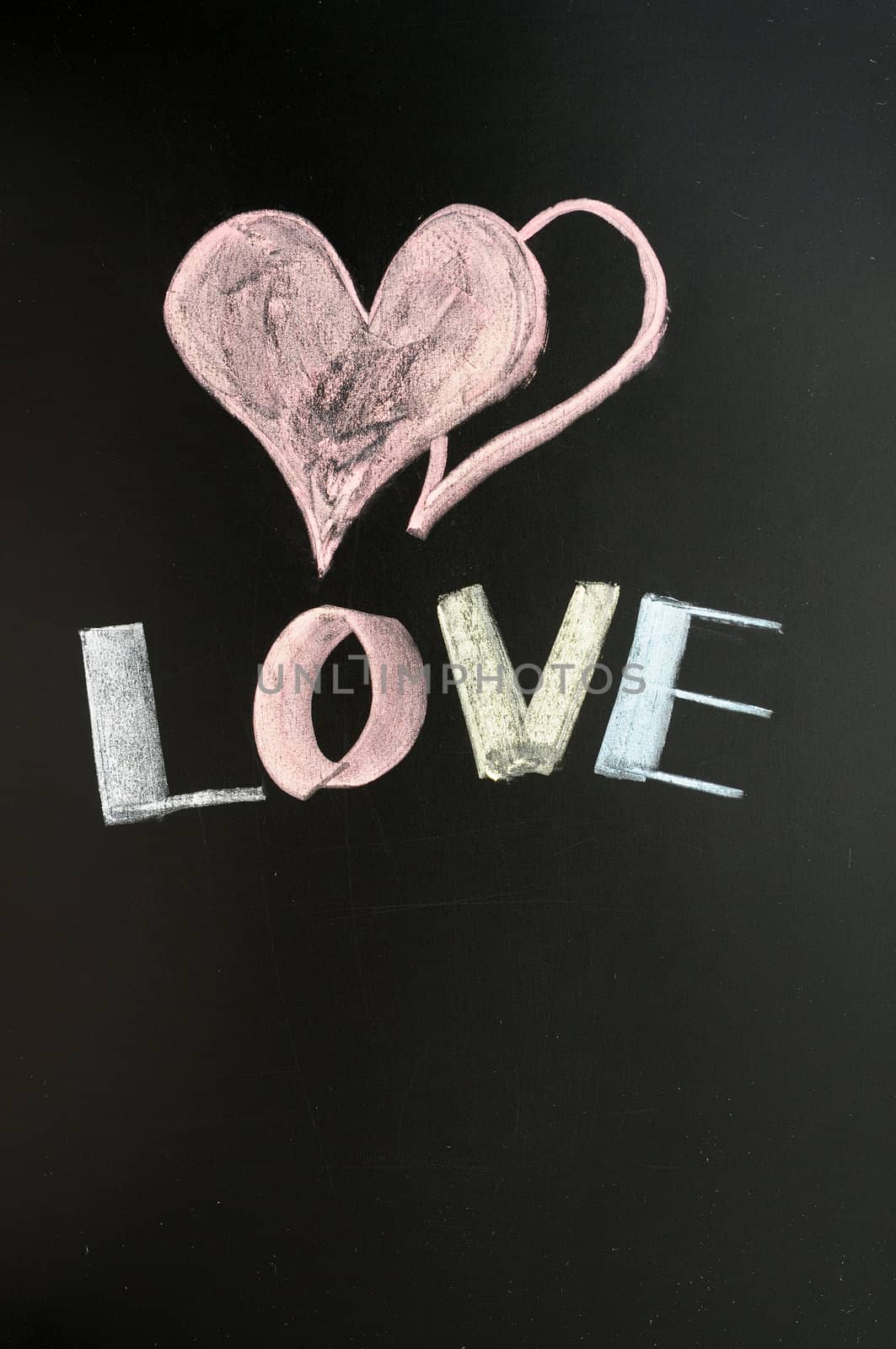 Love drawn in chalk on a chalkboard