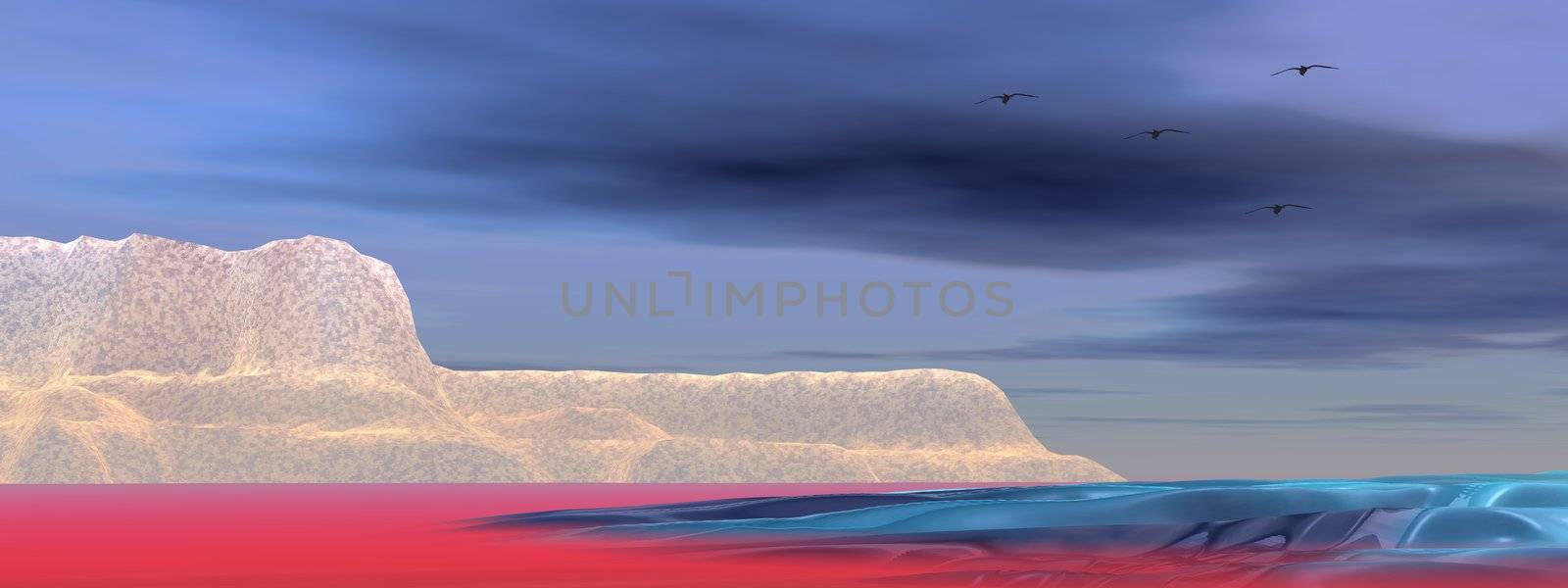 iceberg and sea and birds