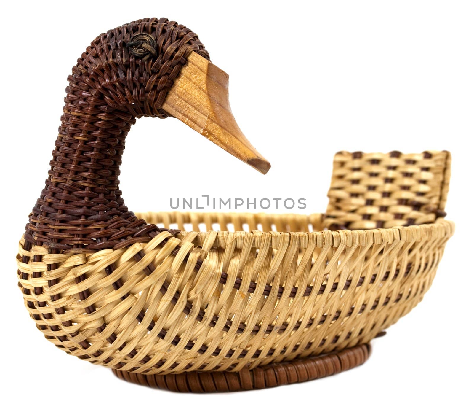 Vintage retro empty duck basket isolated on white background