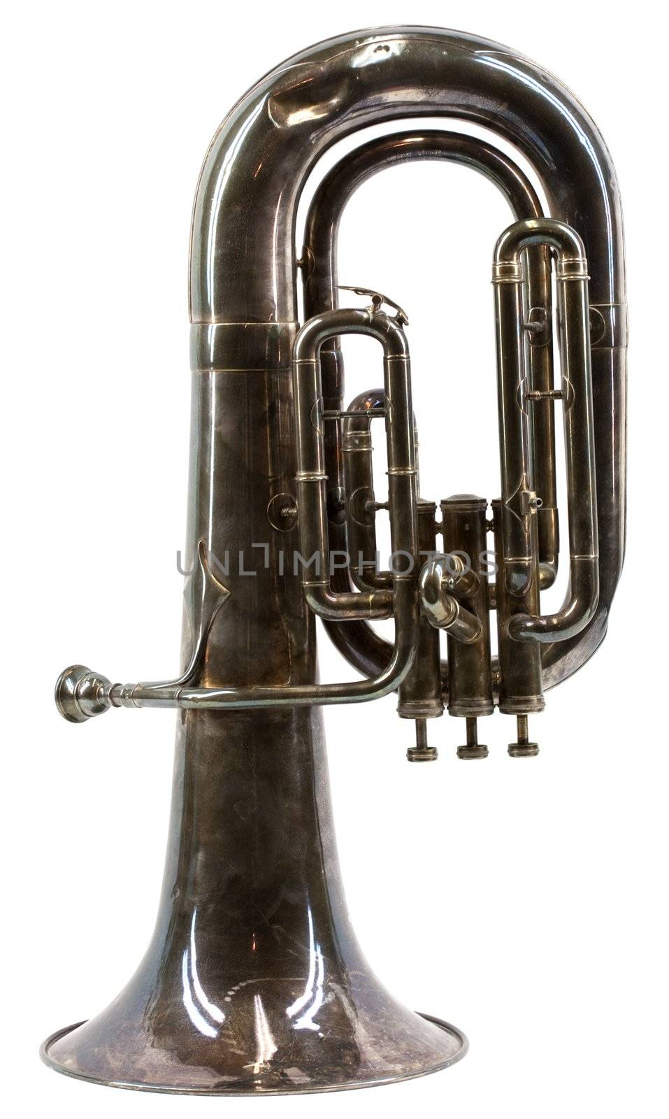 Old vintage euphonium isolated on white background