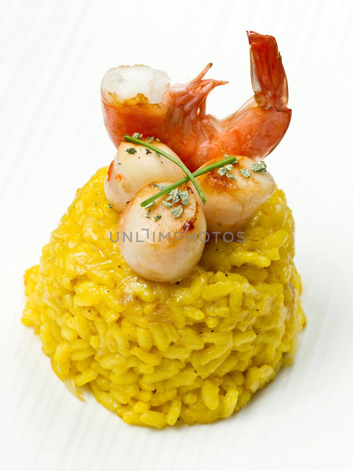 saffron risotto with grilled scallops and shrimp by lsantilli