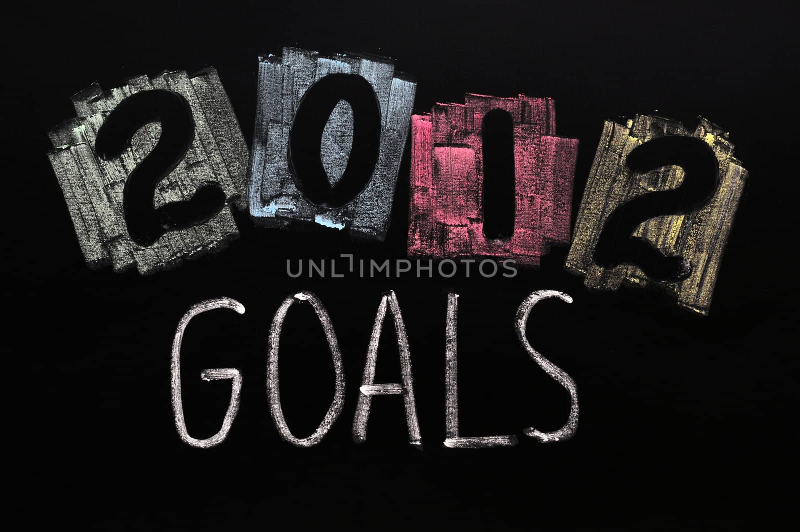 Year 2012 written with chalk on blackboard