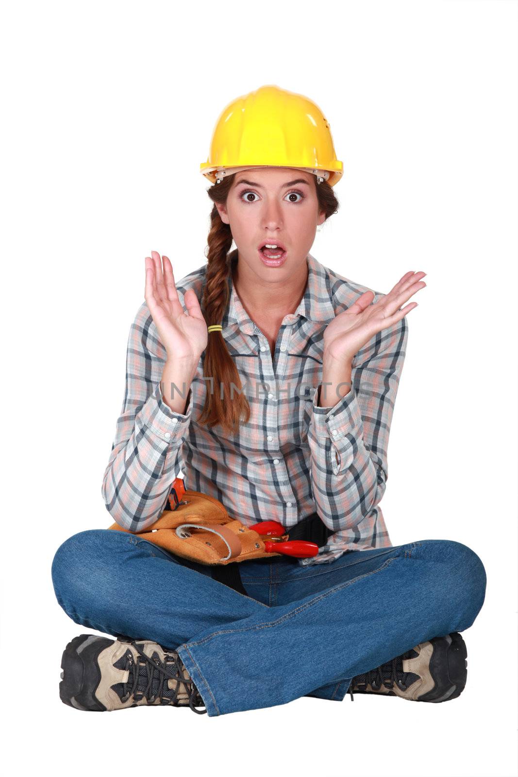 A clueless female construction worker.