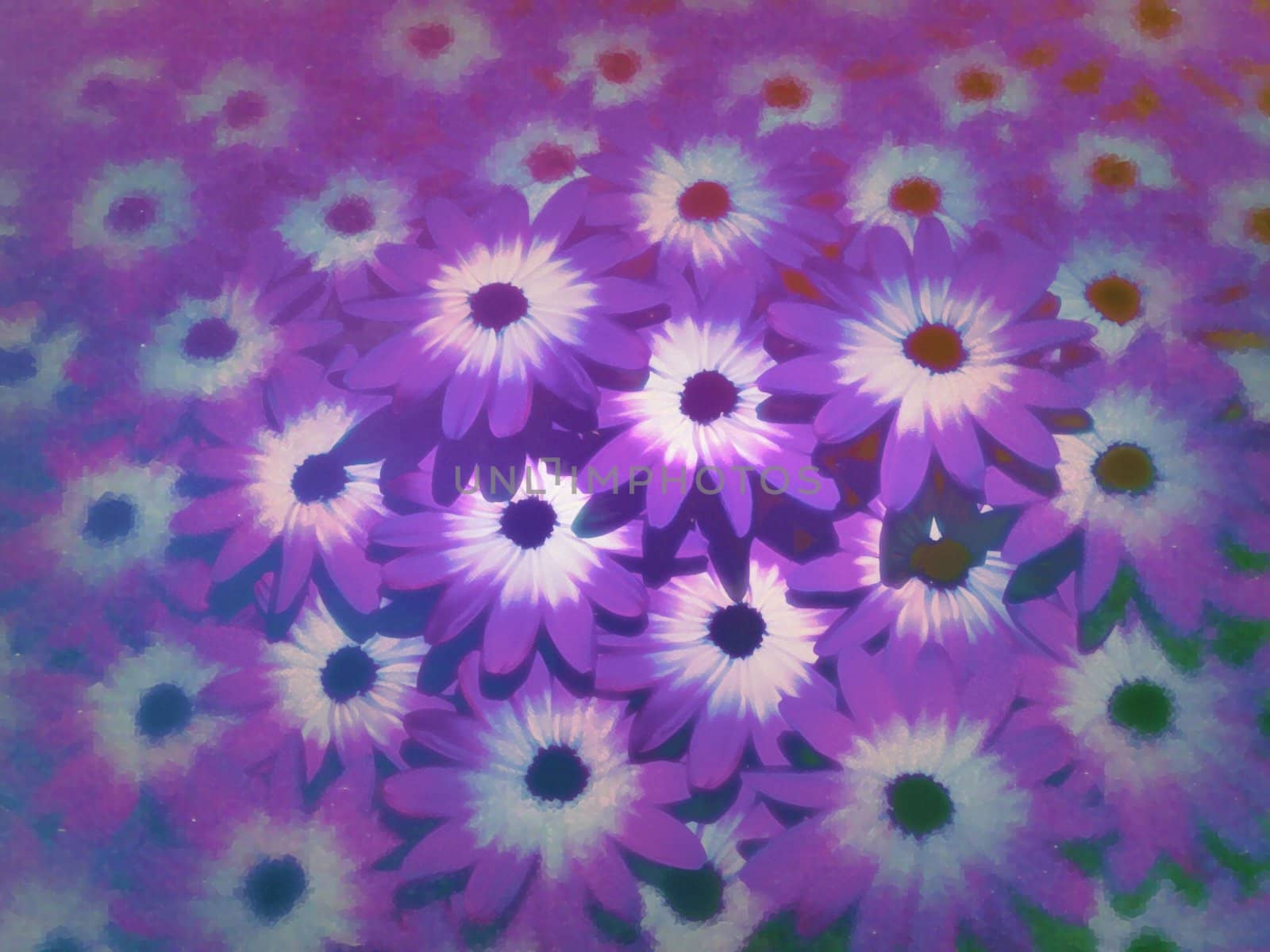 Illustrated background made of lots of purple flowers