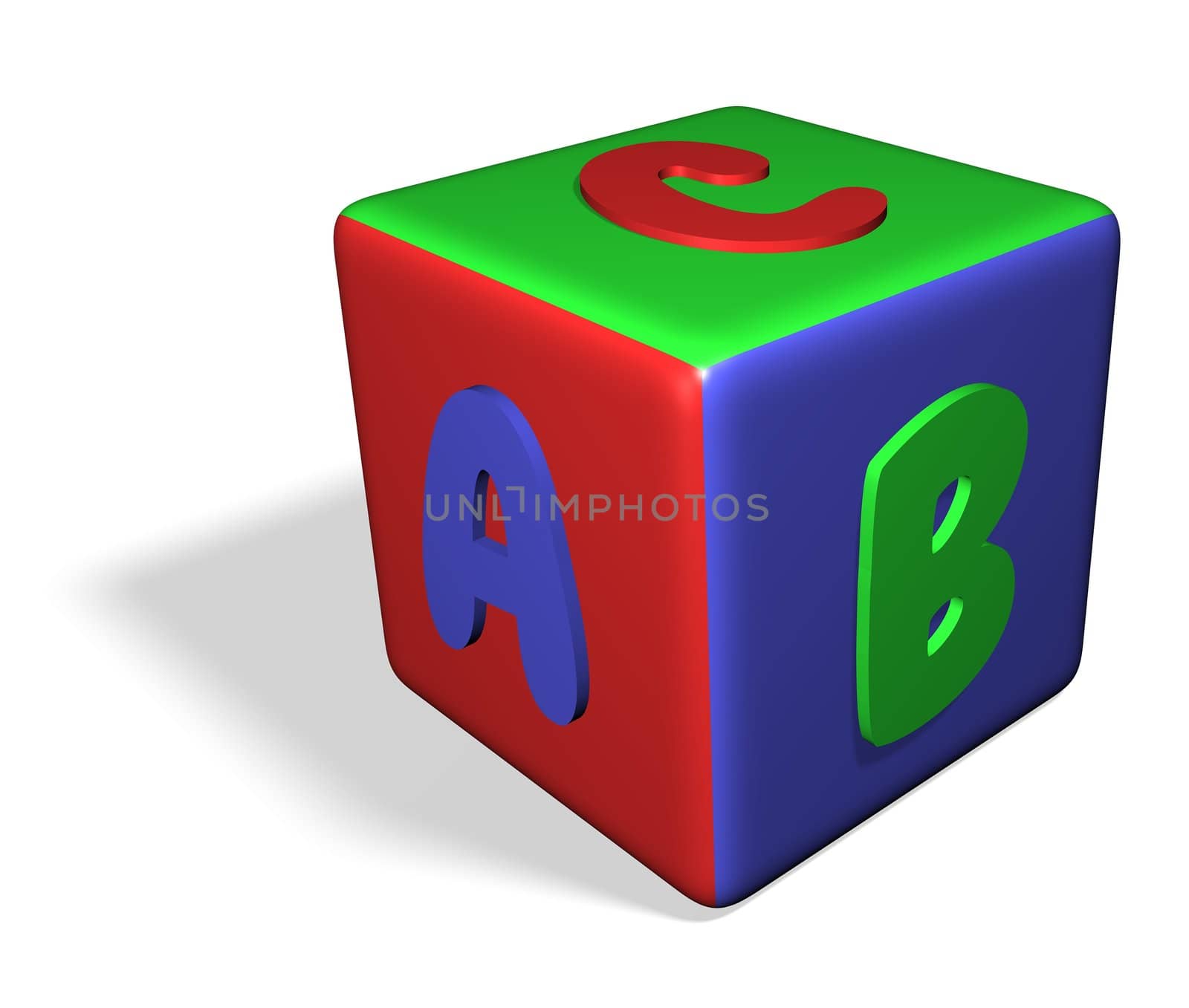 Isolated children's toy block with letters