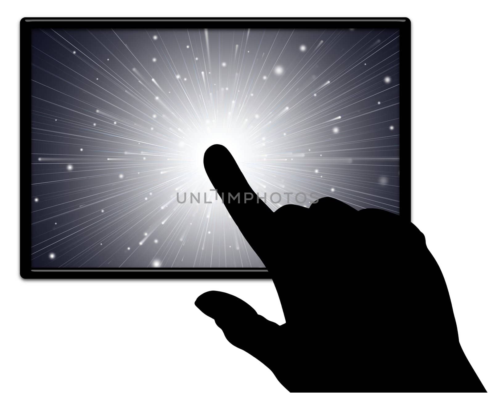 Illustration of a hand pointing at a tablet pc