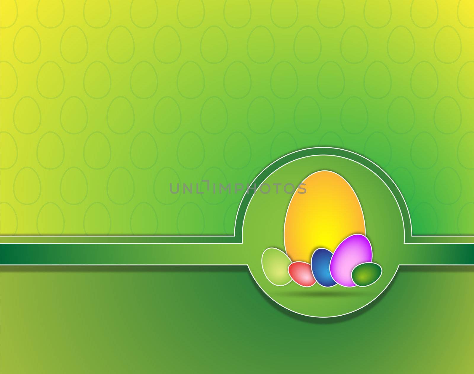 Easter background with eggs of different colors and sizes, with space for text
