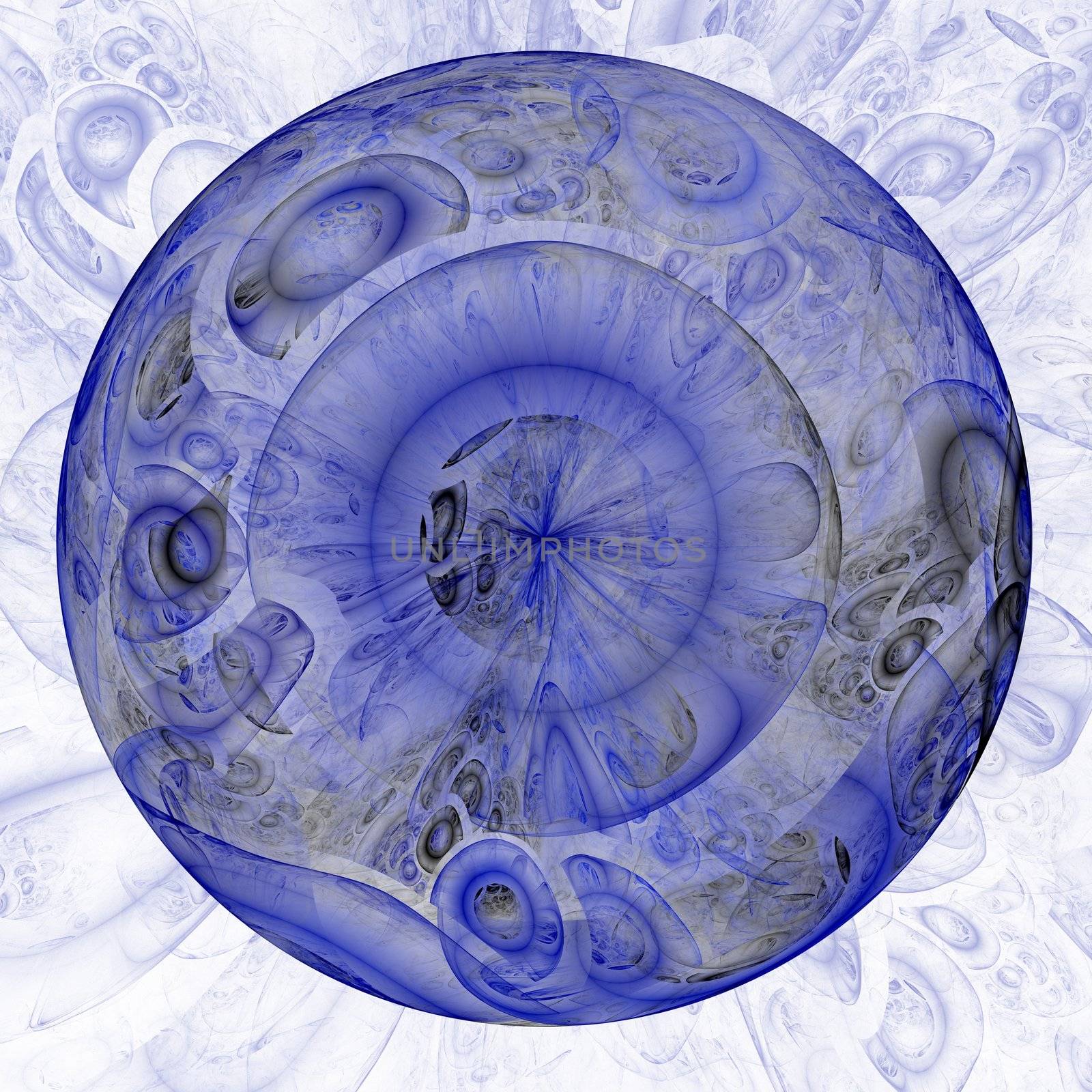 blue abstract sphere on white as background and texture