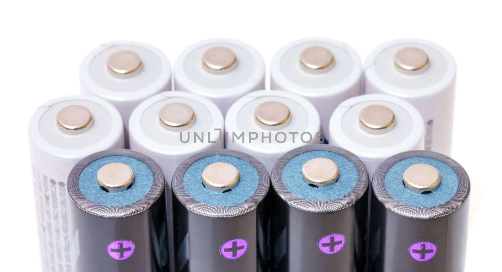 Alkaline Batteries closeup on white background