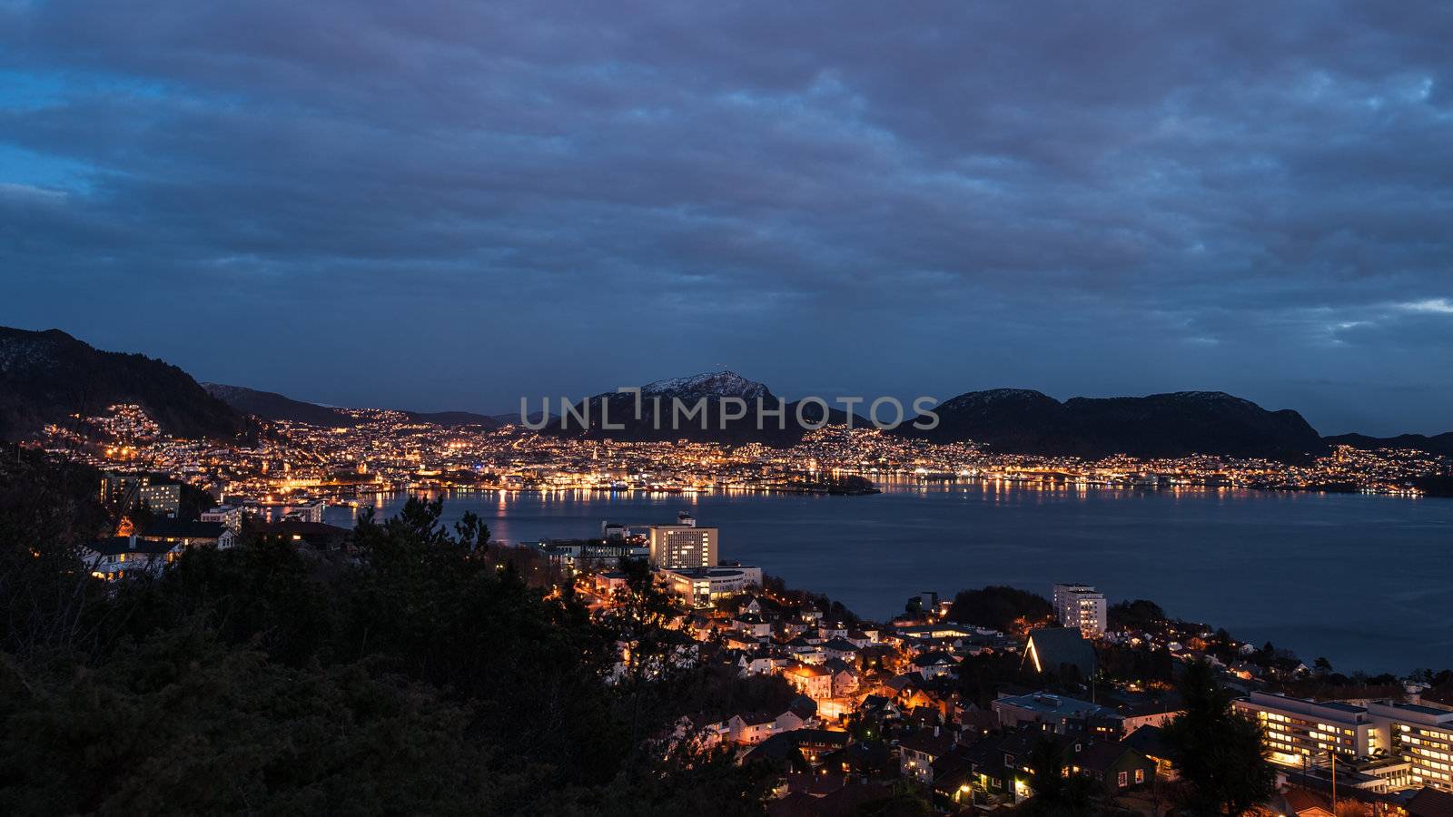 Bergen city in Norway at night