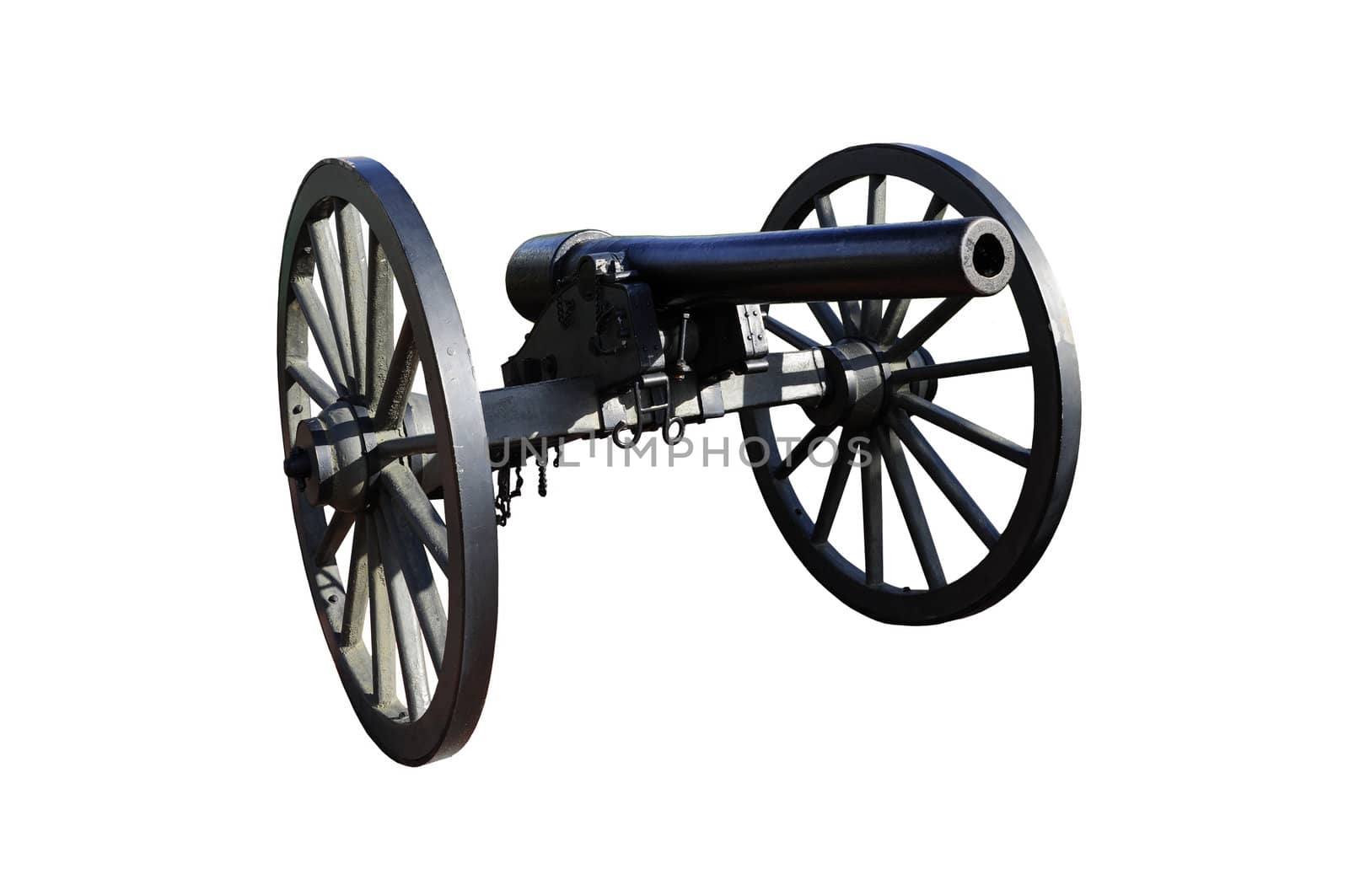 Civil War era cannon isolated against white