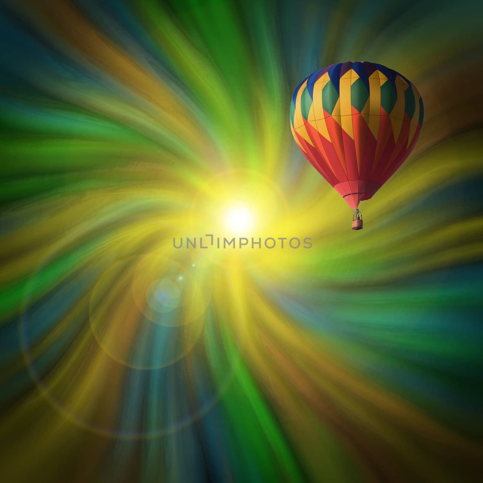 Hot-Air Balloon flying in a Pastel Vortex