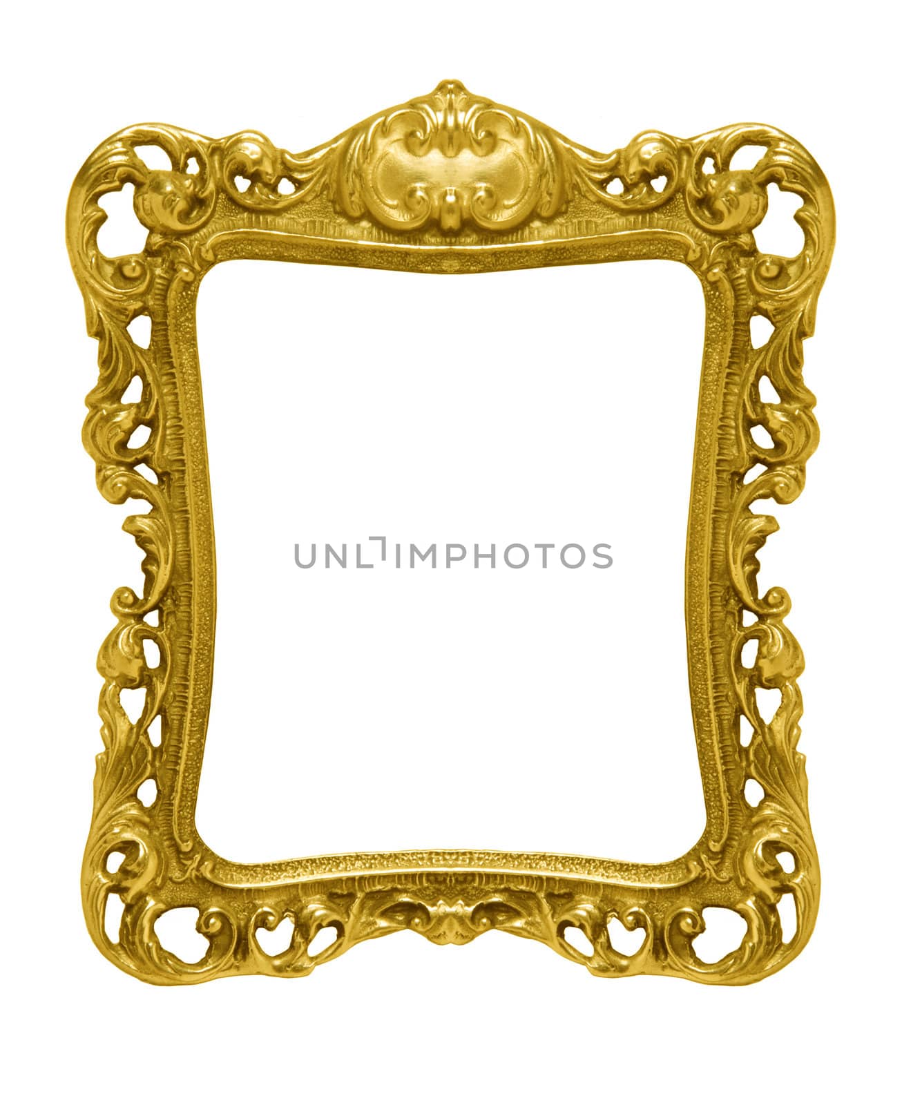 An ornate gold picture frame silhouetted against a white background