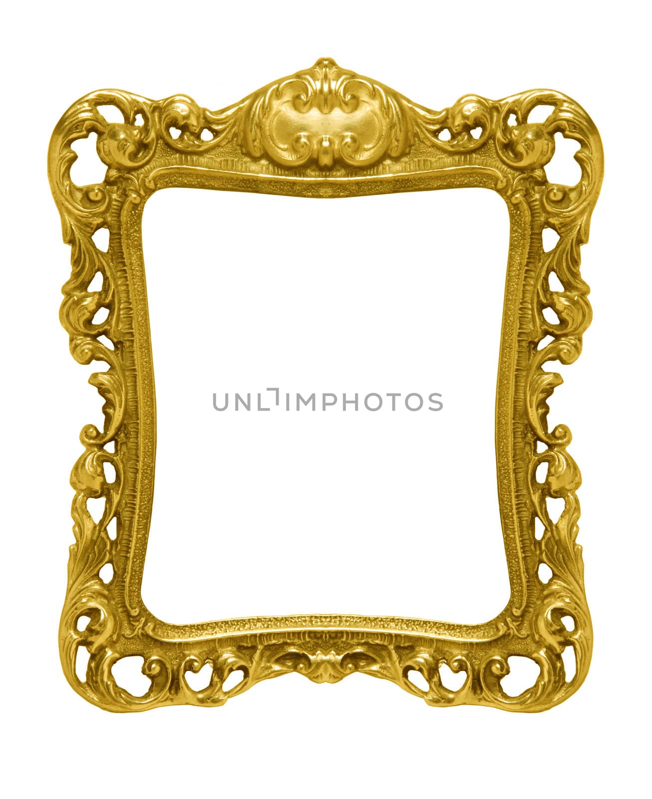 An ornate gold picture frame silhouetted against a white background
