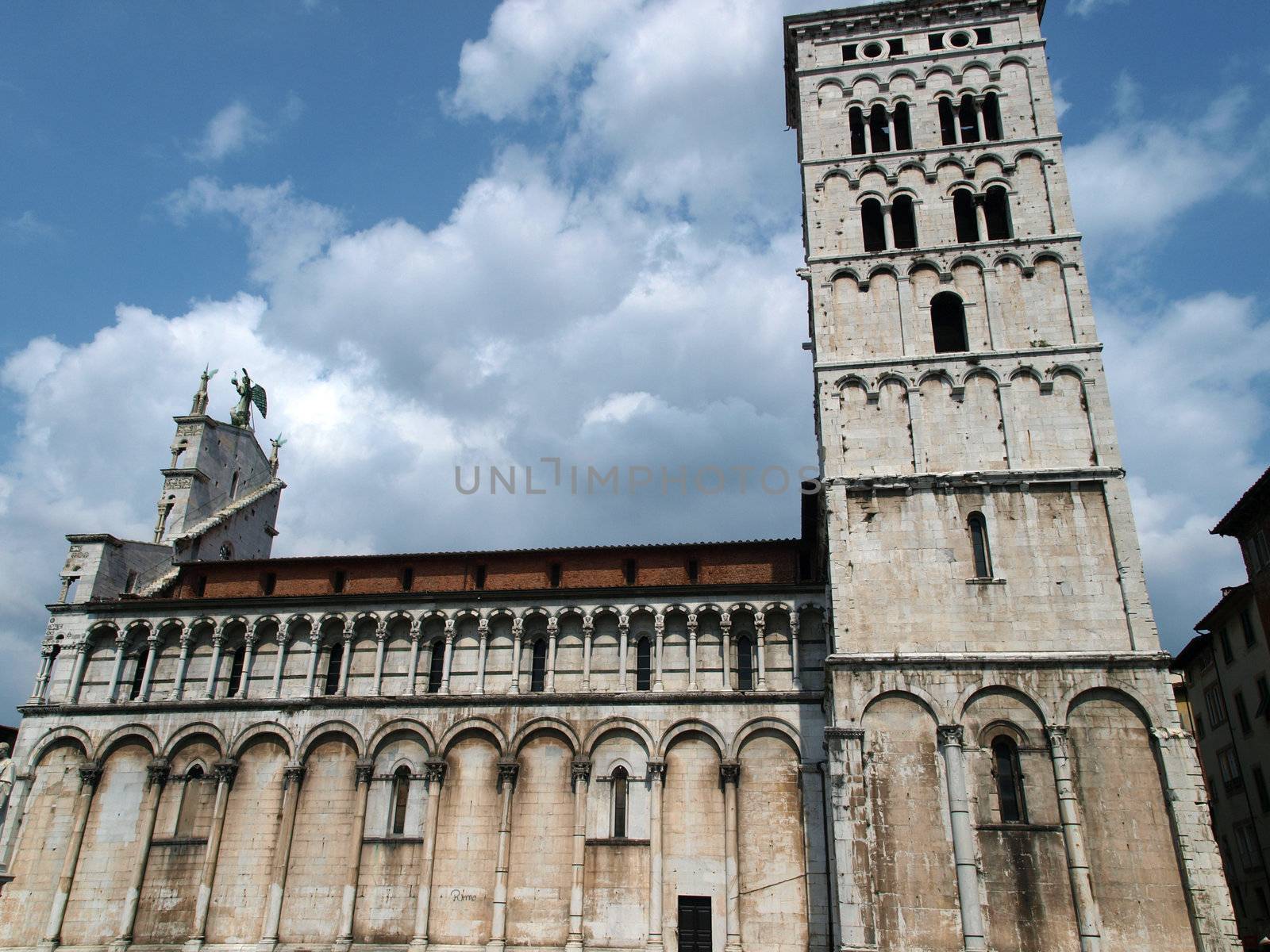 San Michele in Foro church - Lucca , Tuscany. San Michele in Foro is a Roman Catholic basilica church in Lucca. It was built over the former Roman forum. It is dedicated to Archangel Michael.