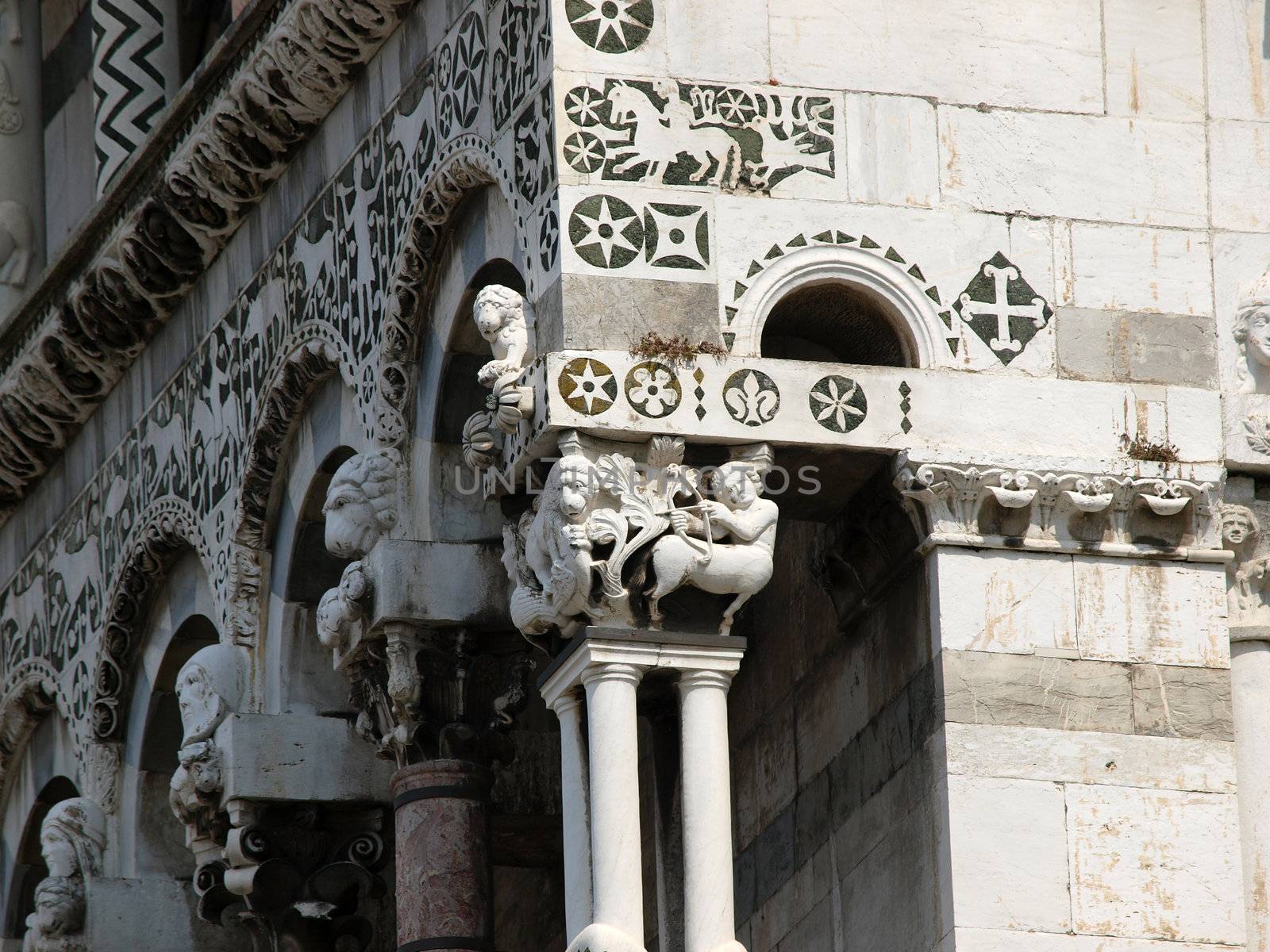 San Michele in Foro church - Lucca , Tuscany. San Michele in Foro is a Roman Catholic basilica church in Lucca. It was built over the former Roman forum. It is dedicated to Archangel Michael.