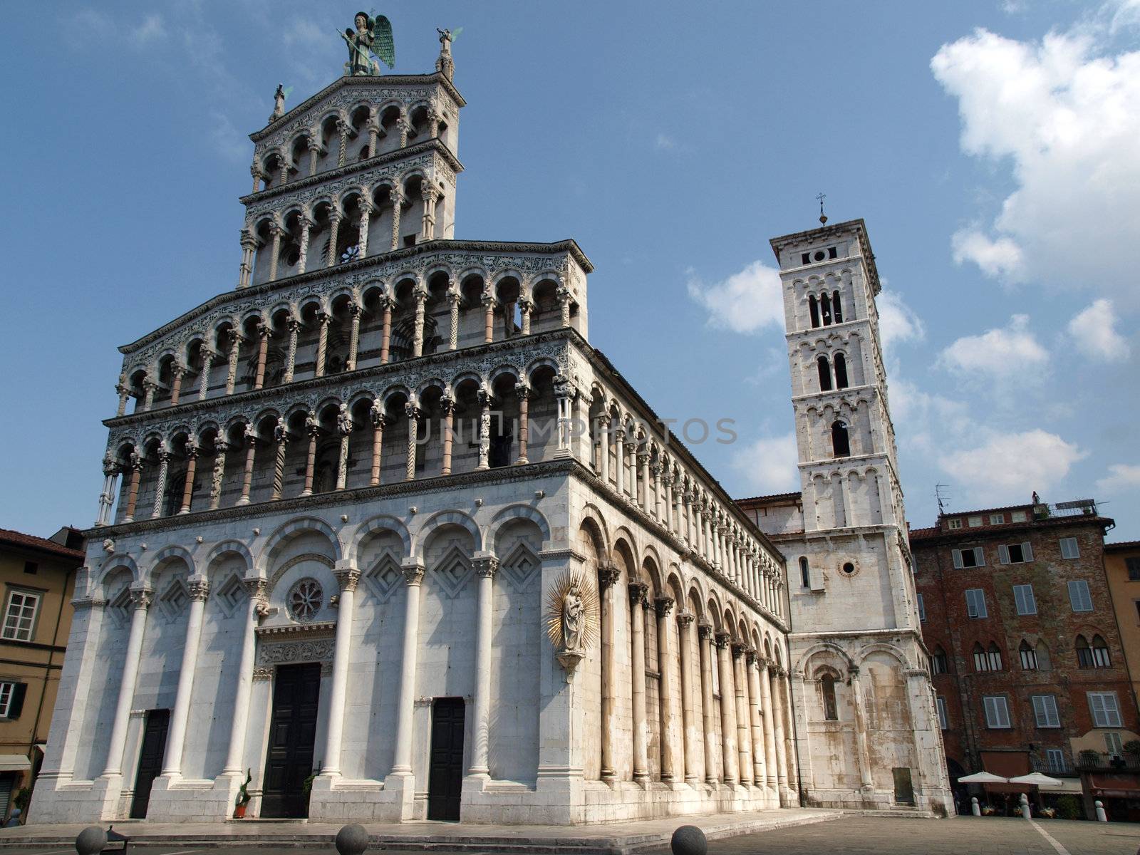 San Michele in Foro church - Lucca , Tuscany. San Michele in Foro is a Roman Catholic basilica church in Lucca. It was built over the former Roman forum. It is dedicated to Archangel Michael.