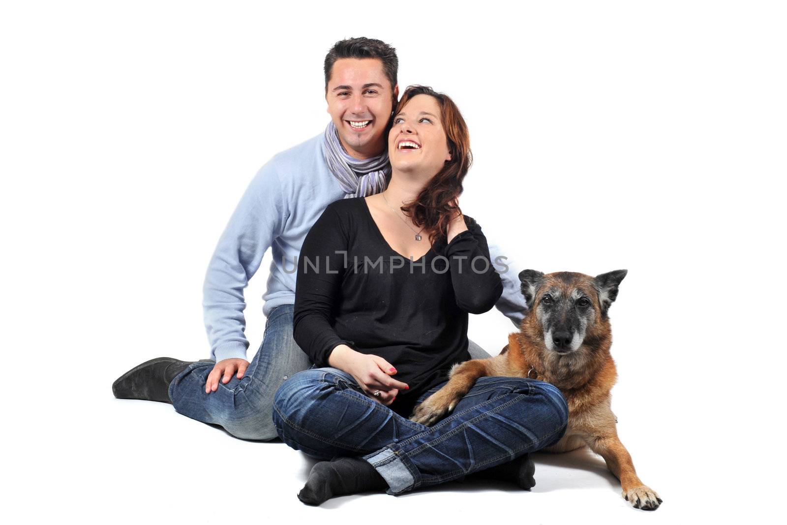 Romantic young couple in front of white background