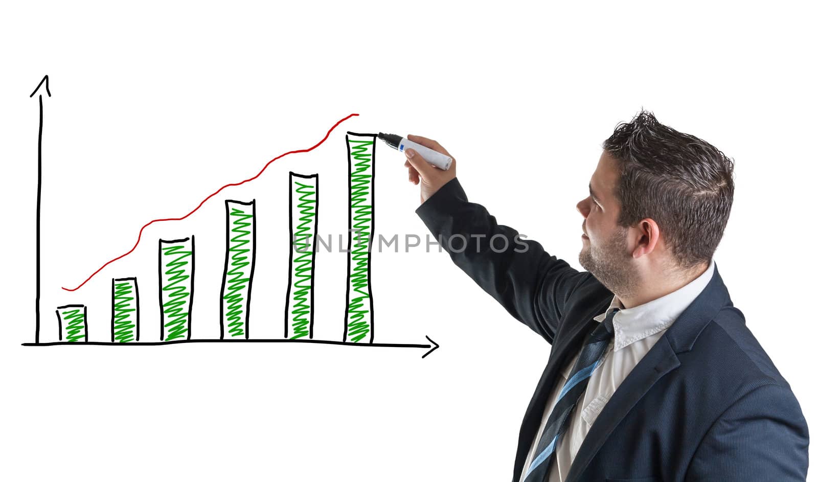 businessman is drawing a diagram chart