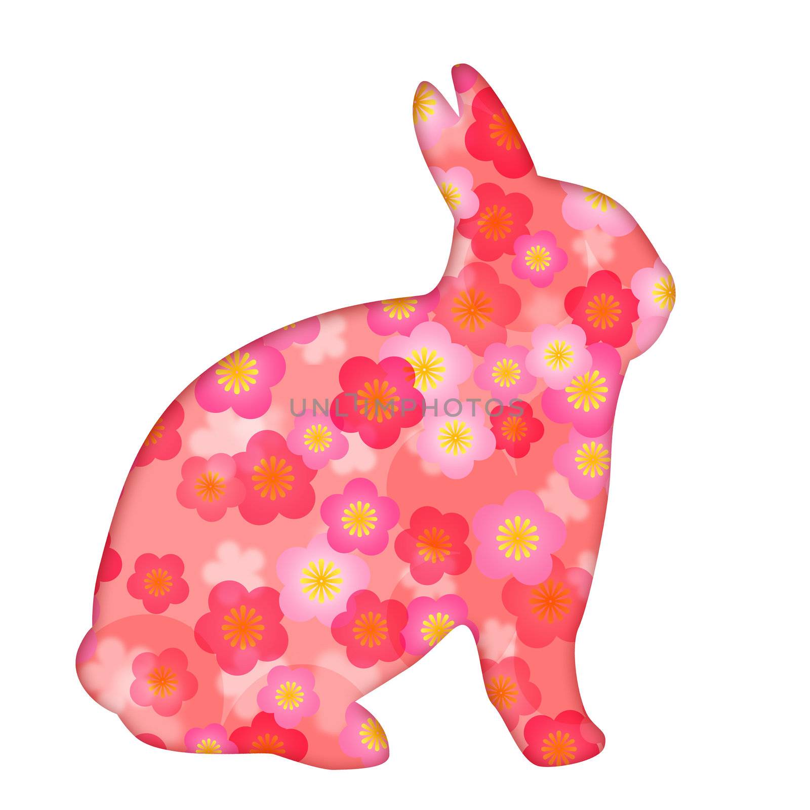 Spring Cherry Flowers Blossom Bunny Rabbit Illustration by jpldesigns